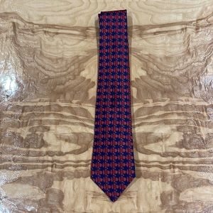 Hermes 100% Silk Navy/Red Fish Tie